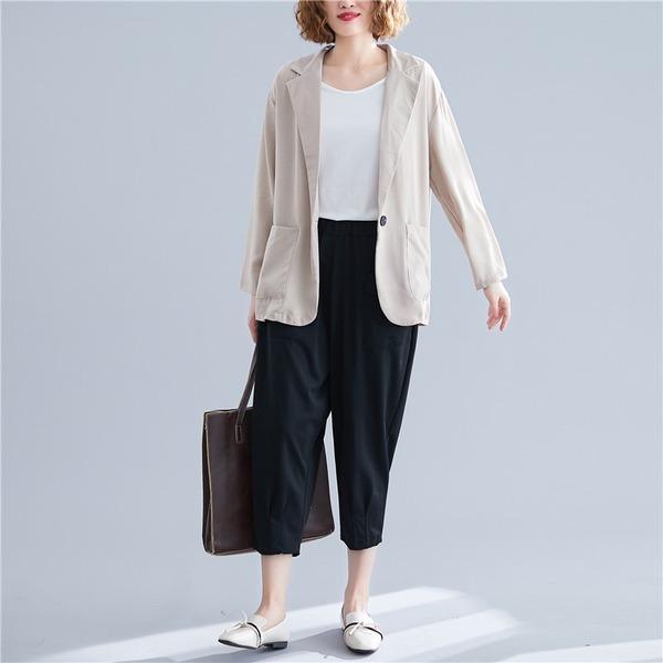 long sleeve cotton linen plus size ladies causal loose autumn spring blazer women jacket 2020 clothes coat - Omychic
