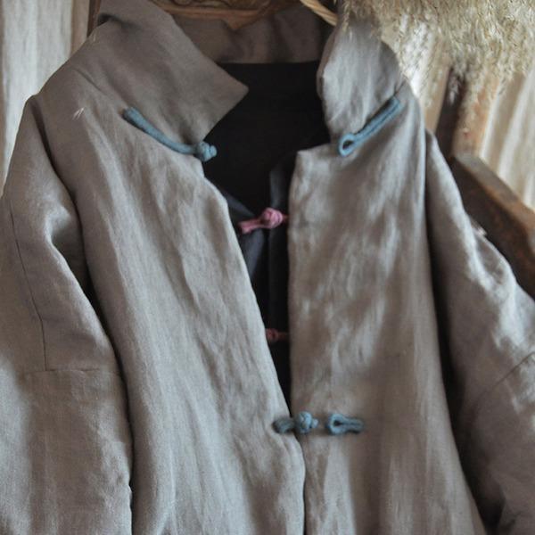 Women Winter Vintage Parkas Coats Cotton Linen Solid Color Button - Omychic