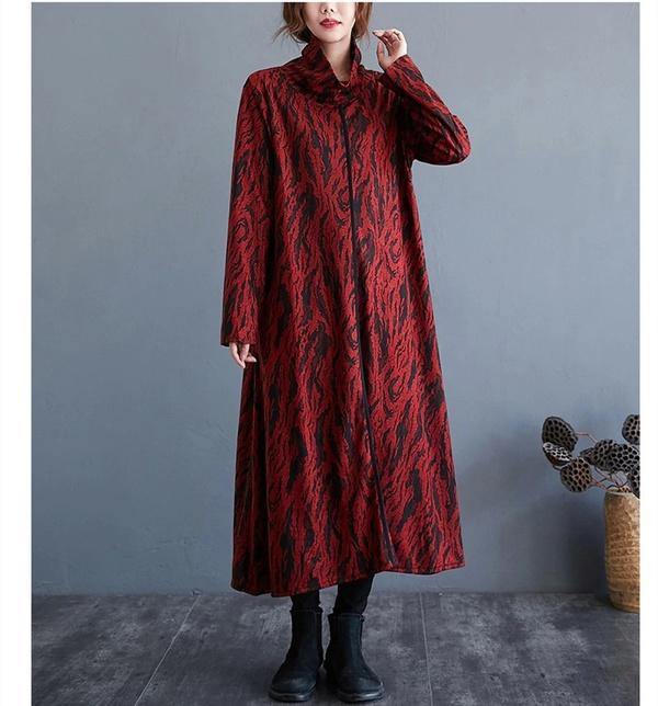 plus size cotton woolen vintage for women casual loose autumn winter dress - Omychic