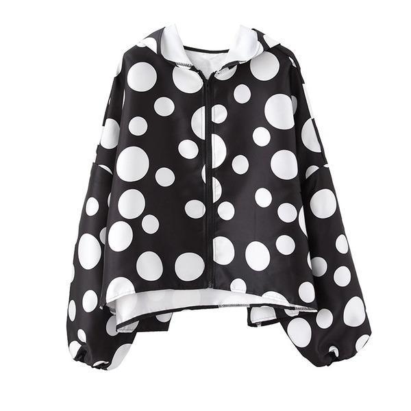 satin plus size vintage Polka Dot hoodie casual Loose Oversized spring Autumn Coat Women Jacket Zipper Clothes 2020 Cardigan - Omychic
