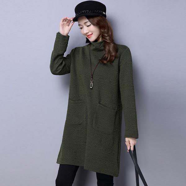 long sleeve cotton vintage plus size women casual loose mini short winter autumn dress - Omychic