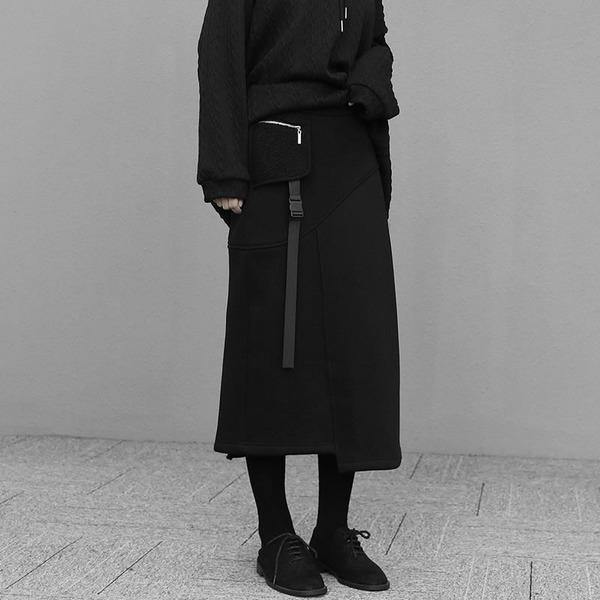 Winter The New Asymmetrical Elastic Waist Black Skirt Loose Casual Fashion All-match - Omychic