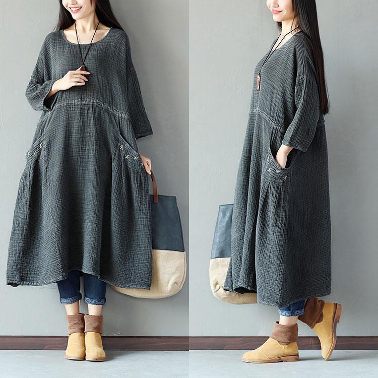 Retro String Pocket Women Dark Gray Dress - Omychic