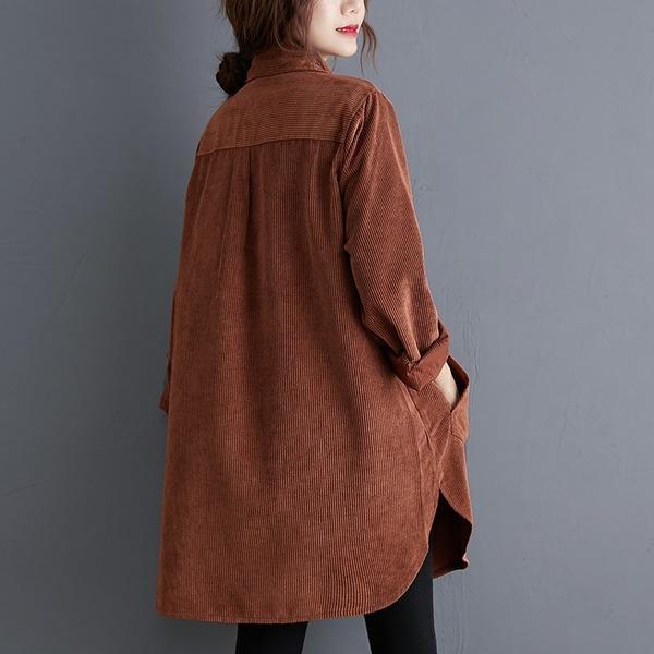 omychic plus size corduroy vintage  korean style Casual loose autumn winter shirt women blouse 2020 clothes ladies tops - Omychic