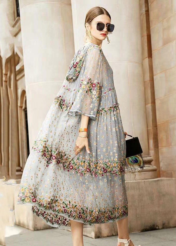 Boutique Grey V Neck Embroidered Tulle Dresses Two Pieces Set - Omychic