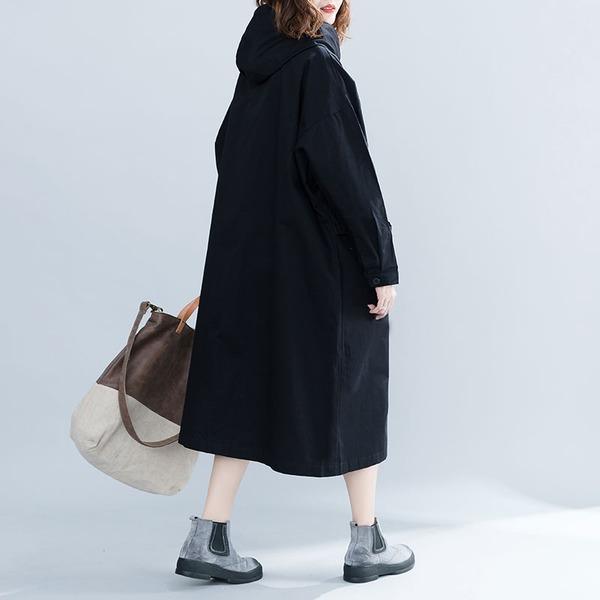 black cotton plus size Oversized hooded vintage women casual loose long autumn female trench coat 2020 Cardigan clothes - Omychic