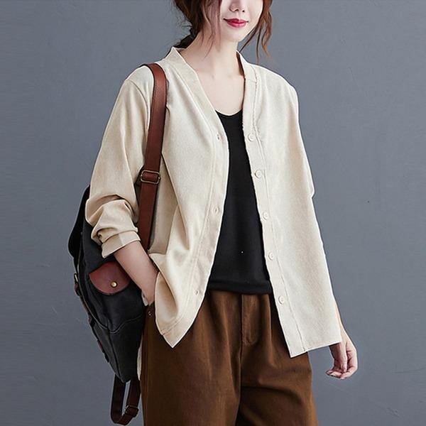 Long Sleeve Casual Jackets New 2020 Autumn Vintage Solid Color Loose Comfortable Female Outerwear Coats - Omychic