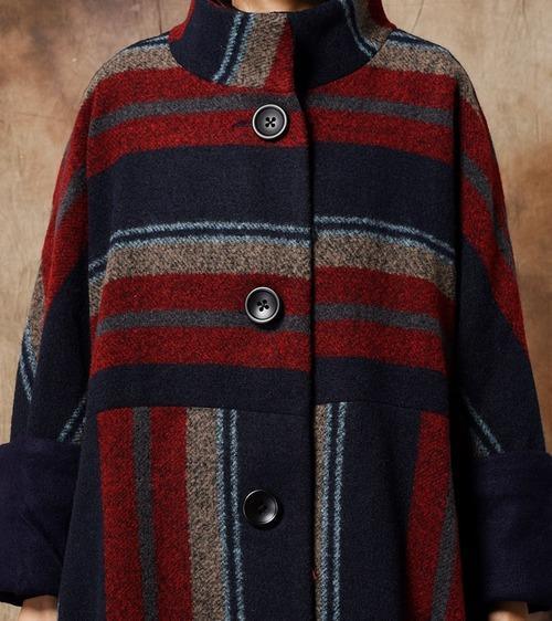 Women Winter Woollen Coat Long Outwear Ladies Retro Striped Patchwork Wool&Blends Overcoat Female Stripes Spliced Coat 2020 - Omychic