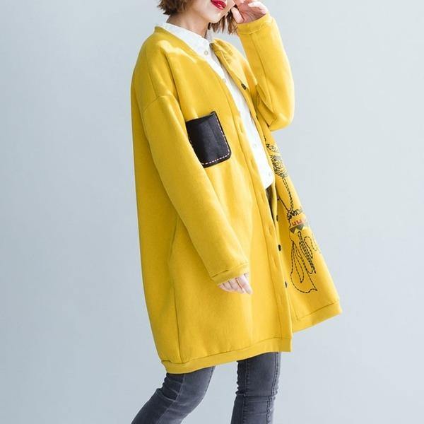 Autumn Winter Women Casual Long Jackets Print Loose Ladies Thick Warm Cotton Coats - Omychic