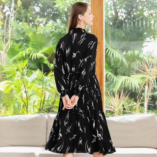 Print Pattern Drawstring Waist Dress Women 2021 Spring Casual Clothes - Omychic