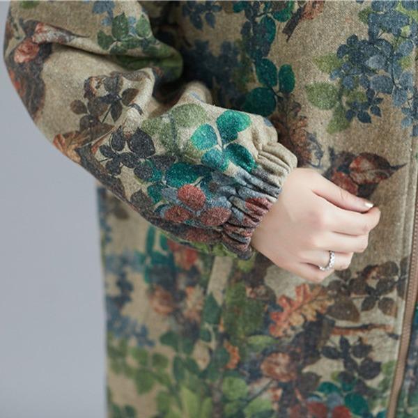 Vintage Print Floral Parkas For Women Winter Coat Hooded Zipper Pockets - Omychic