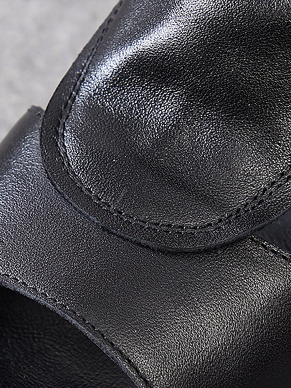 【Leather】Original Casual Solid Color Hollow Out Fish Mouth Platform Shoes