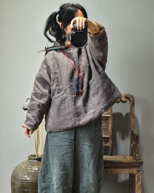 Women Linen Patchwork Hooded Coat Parkas Ladies Vintage Flax Tops Female 2020 Outerwear 2020 Autumn Winter - Omychic