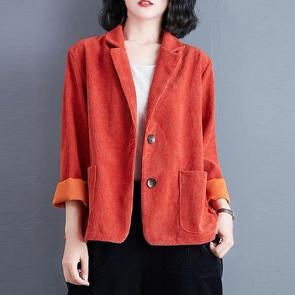 Women Vintage Corduroy Casual Jackets New Arrival 2020 Simple Style Turn-down Collar  Coats - Omychic