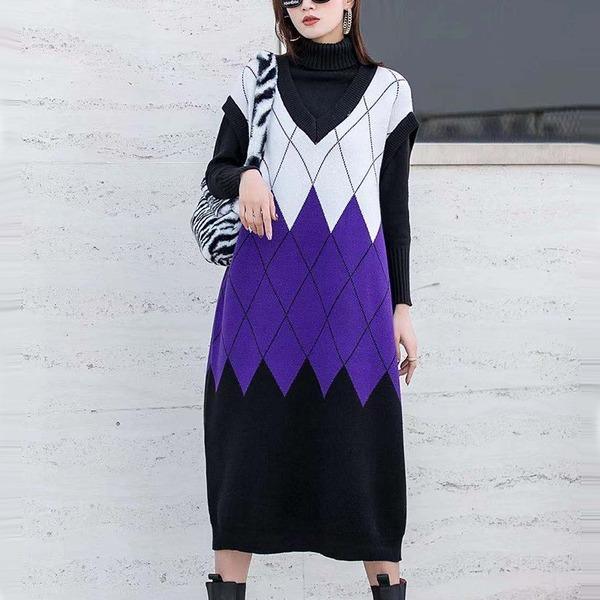 Women Hit Color Patchwork Small Fresh Sleeveless 2020 Pullover Elegant Minority Dress - Omychic