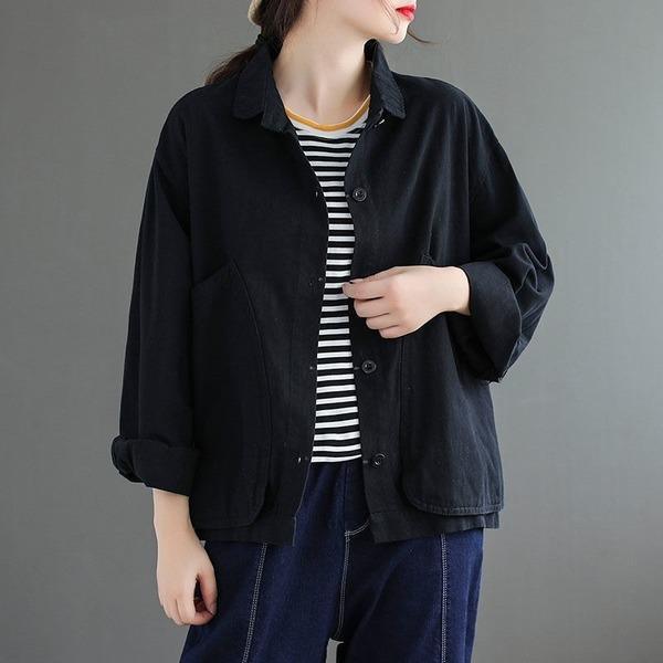 Style Vintage Solid Color Female Loose Casual Outerwear Coats - Omychic