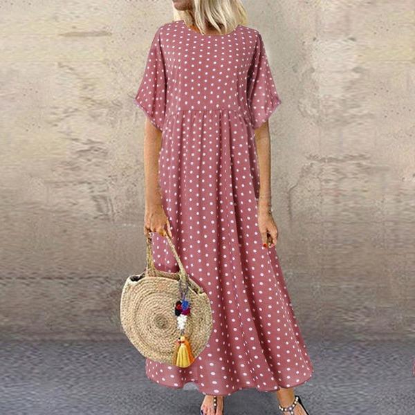 Dot Large Loose  Two-piece Cotton Linen Dress Summer New Plus Size Sundress Female Cloth - Omychic
