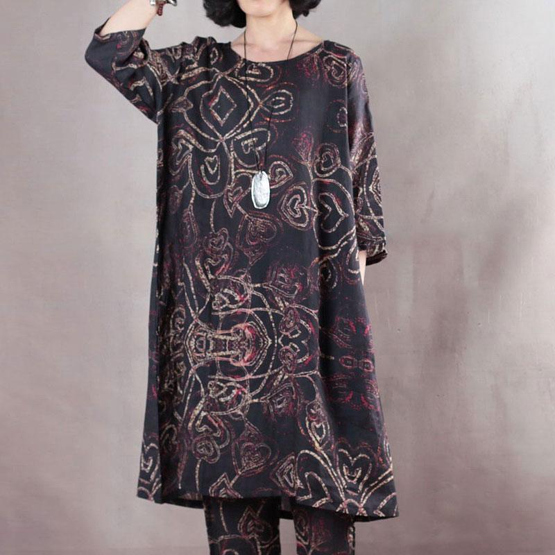 Summer Round Neck Loose Pockets Black Dress - Omychic