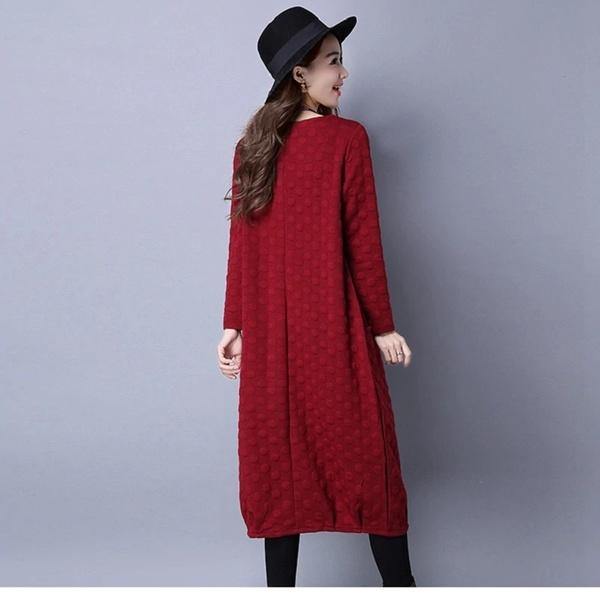 omychic plus size cotton vintage for women casual loose autumn winter dress - Omychic