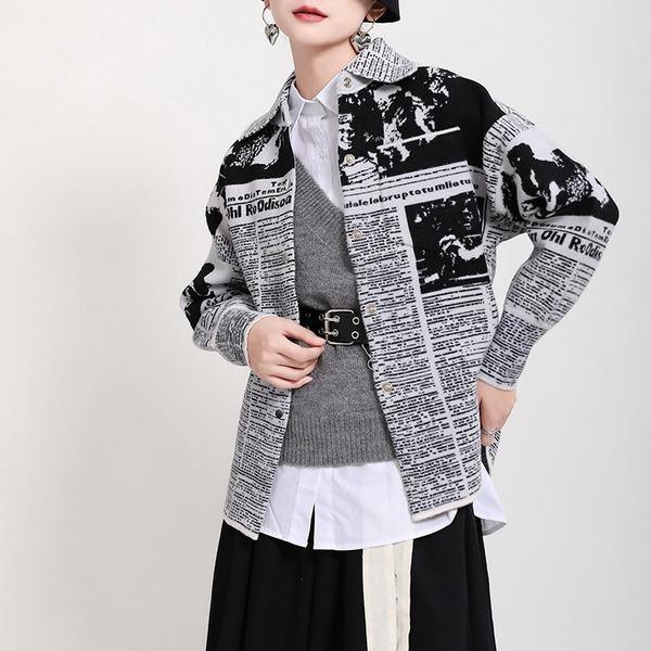Letter Print Pattern Single Breasted Jacket - Omychic