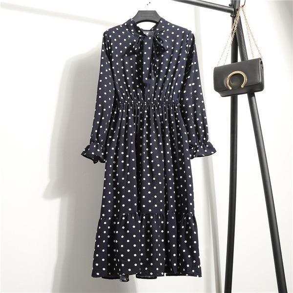 Chiffon Shirt Vestidos For Ladies Casual Floral Midi Spring Dresses Polka Dot - Omychic