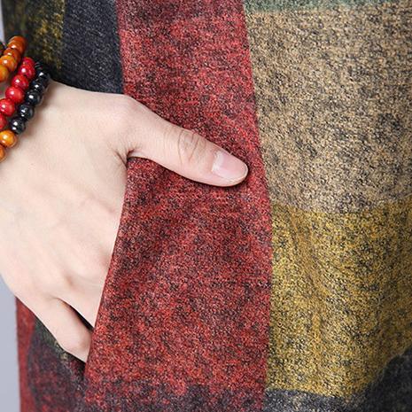 long sleeve cotton woolen plus size vintage for women casual loose midi autumn winter dress - Omychic