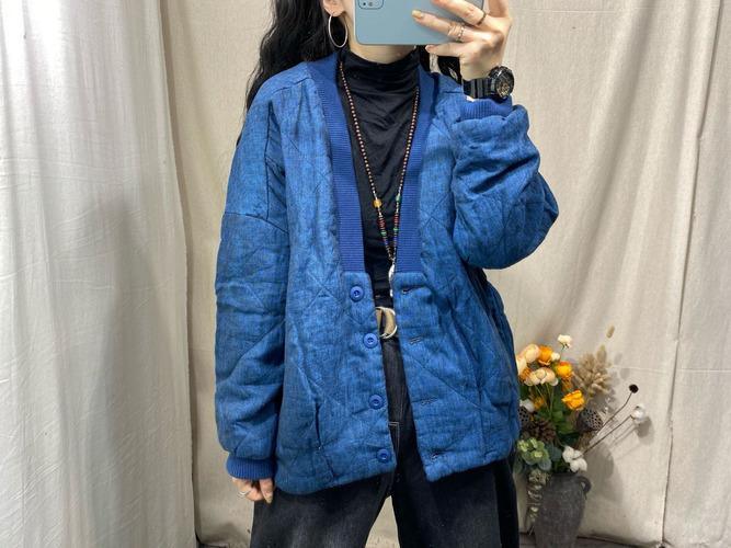 Women Winter Patchwork V Neck Padded Coat Parkas Outerwear Ladies Vintage Parkas Female 2020 Vintage Topcoat - Omychic