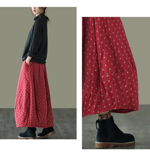 Women Loose Polka Dot Padded Skirts Ladies Vintage Elastic Waist Skirt Female Cotton Linen Winter Skirts 2020 - Omychic