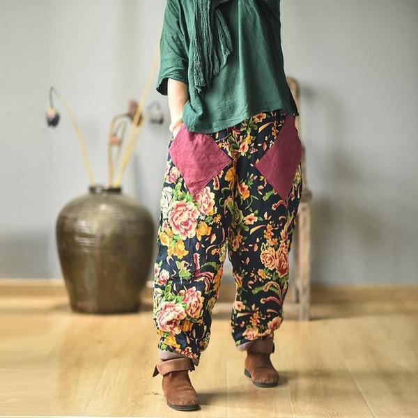 Elastic Waist Harem Pants Ladies Vintage Padded Pants Trousers - Omychic