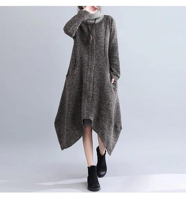 women casual loose autumn winter dress elegant zipper clothes 2020 ladies dresses - Omychic