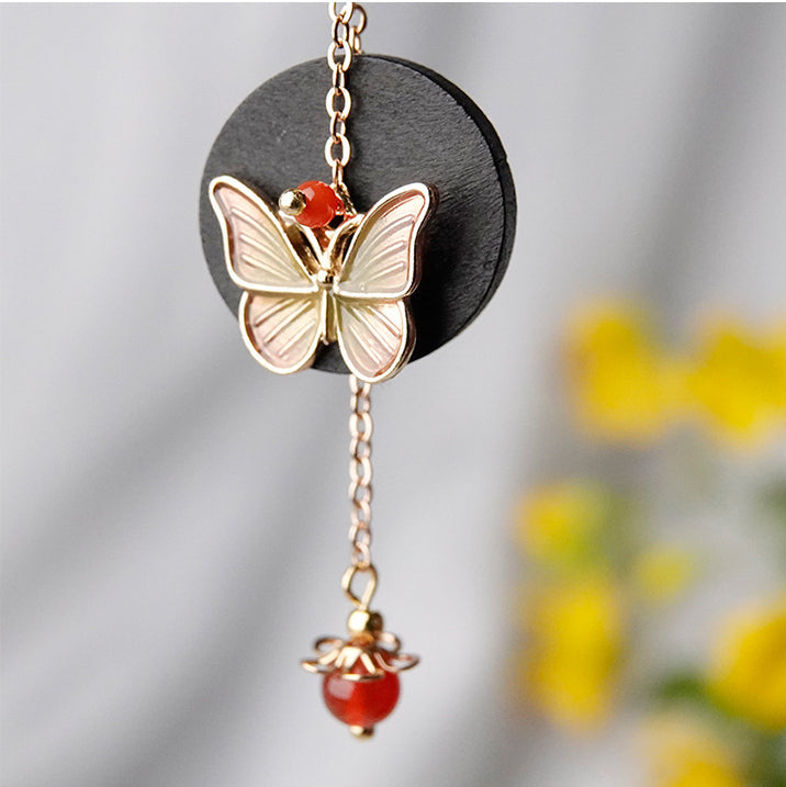 Simple Fashion Red Agate Earrings Retro Wooden Earrings