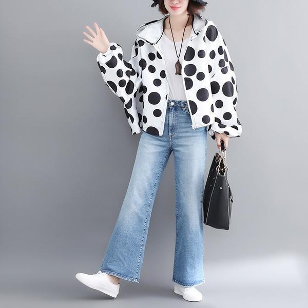 satin plus size vintage Polka Dot hoodie casual Loose Oversized spring Autumn Coat Women Jacket Zipper Clothes 2020 Cardigan - Omychic
