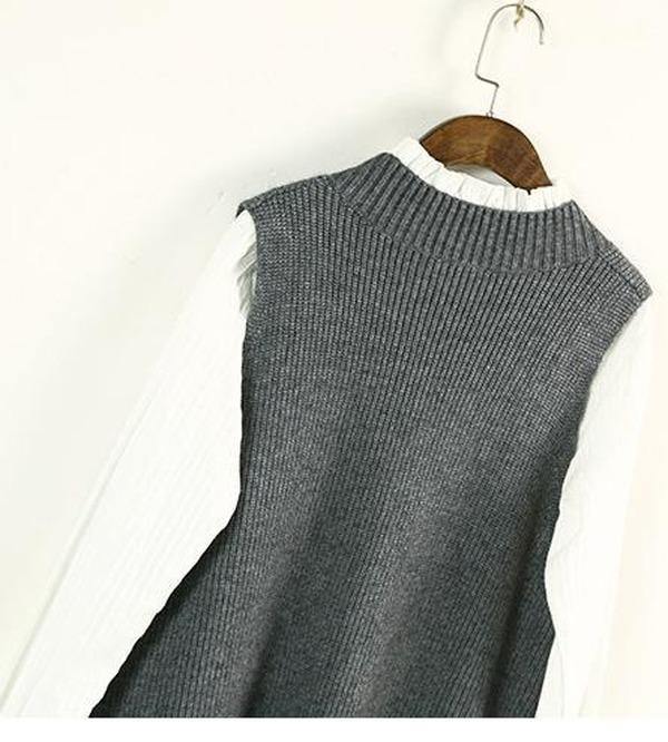 2020 Autumn Women New Vests Sleeve Solid Loose V-neck Knitting Vintage Casual Fashion Style - Omychic
