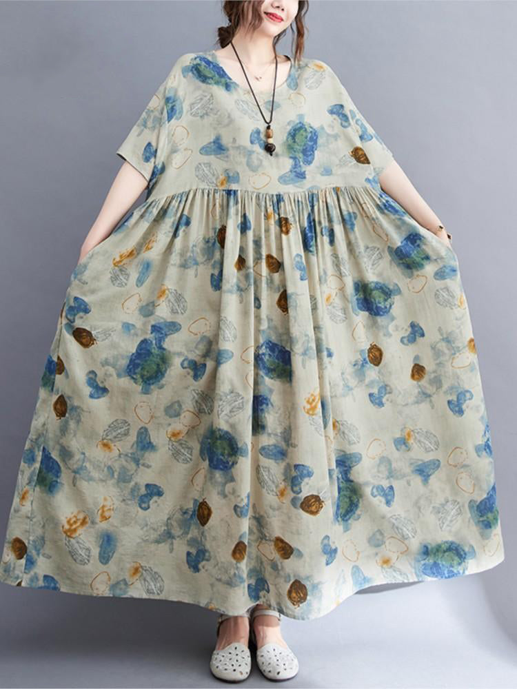 Vintage Plus Size Casual Loose Boho Long Dress