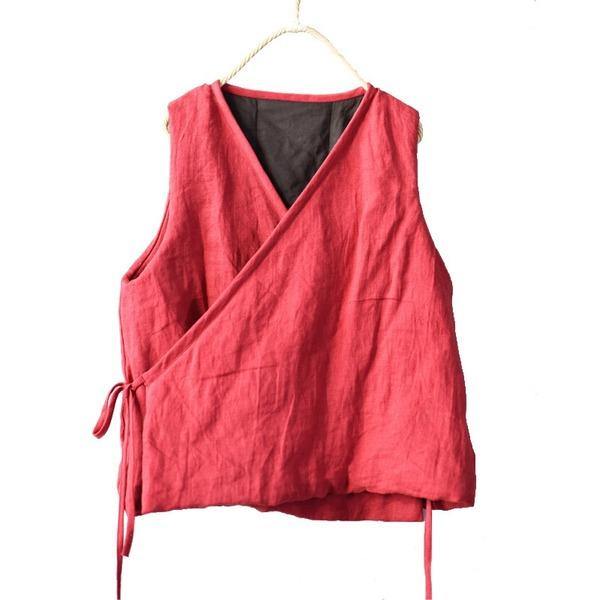 Women New Cotton Linen Vintage Vests Spring Women's Cardigan Belt Vests Coats - Omychic