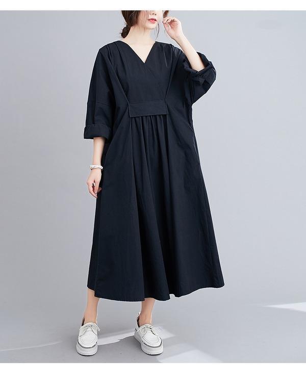 omychic plus size black cotton vintage for women casual loose spring autumn dress - Omychic