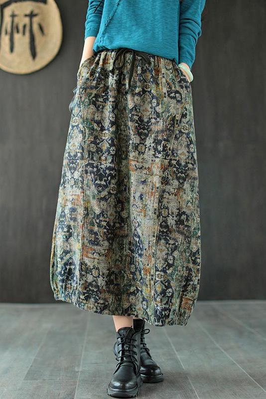 Casual Retro Print Elastic Waist Wild Skirt