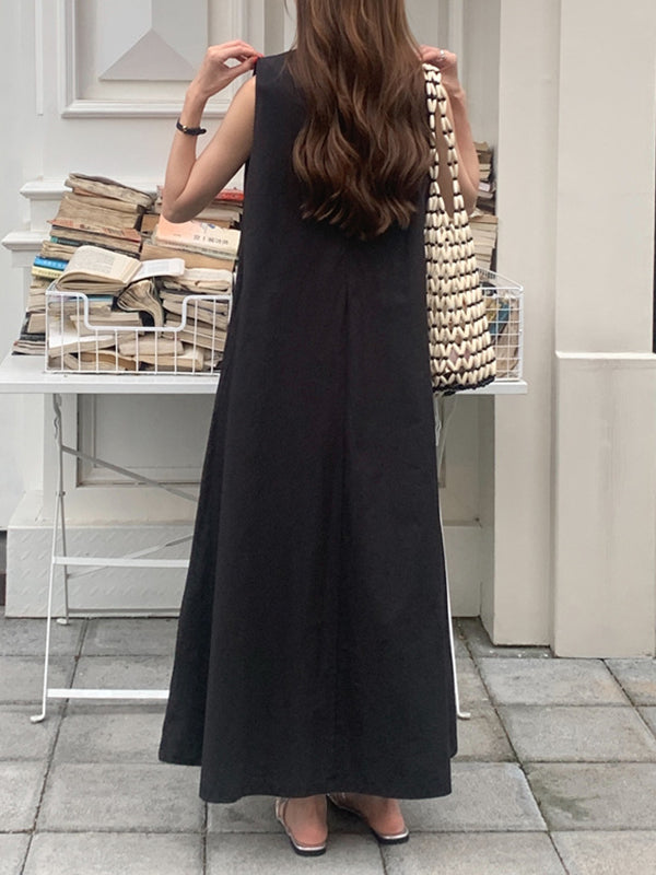 Loose Casual Solid Color Midi Dress Sleeveless