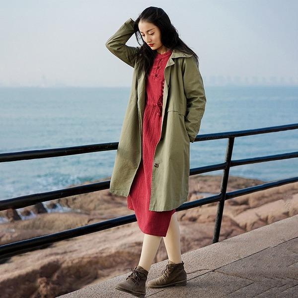 Women Casual Trench Button Coats Solid Color 2020 Spring New Coats - Omychic