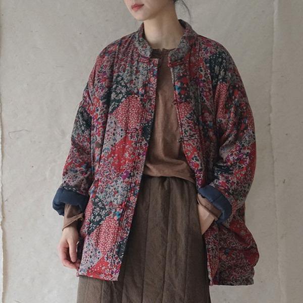 Winter Retro Print Loose Thickened Warm Cotton Parkas - Omychic