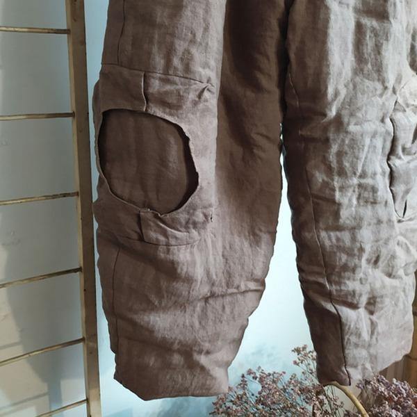 Women Vintage Wide Leg Pants Elastic Waist Cotton Linen Trouser - Omychic