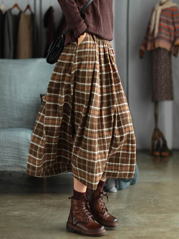 Artistic Retro Plaid A-Line Skirt Spring - Omychic