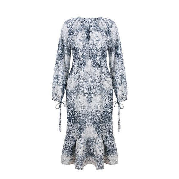 Print Pattern Dress Fashion New Women Drawstring Full Sleeve 2020 Winter Elegant Casual Style Minority Loose Dress - Omychic