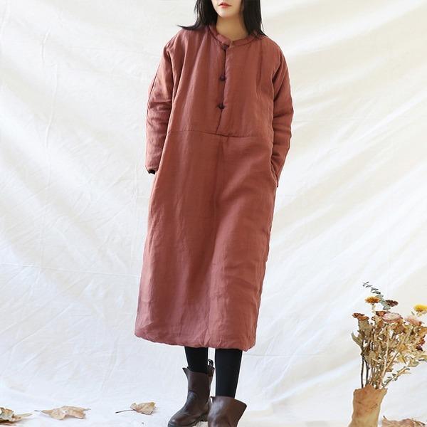 Women Vintage Linen Parkas Female Button Thick Pullover Parkas - Omychic