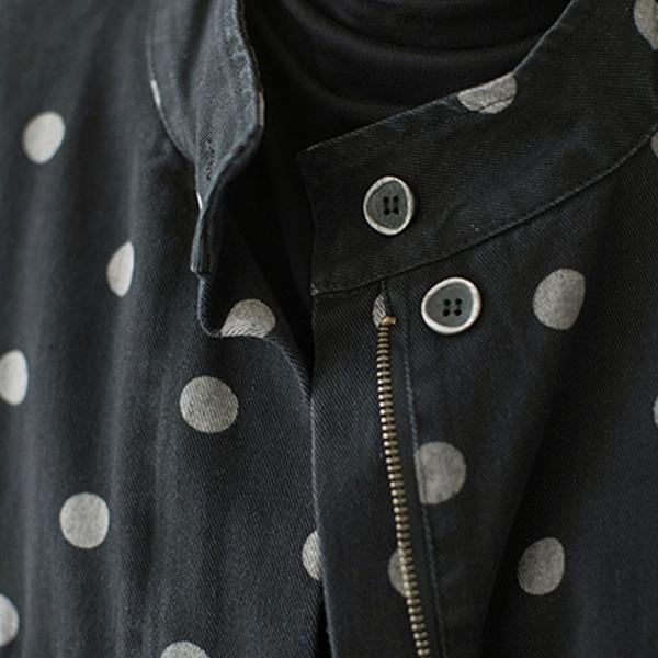 New All-match Retro Polka Dot Zipper Long Sleeve Coats Loose  Coat - Omychic