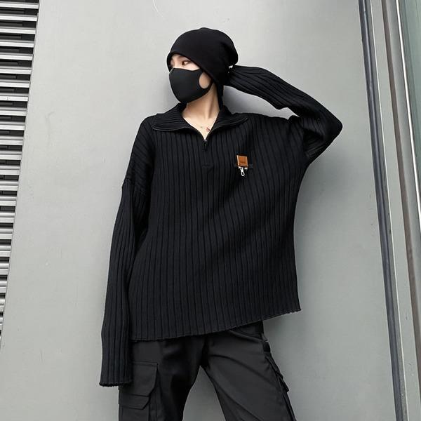 Black Pullover Goddess Fan 2020 Winter Pleated Elegant Minority Casual Sweater - Omychic