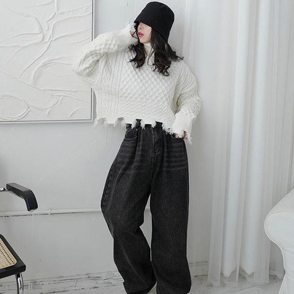 Spring New Sweater Knitting Splicing Broken Edge Tassel Women Casual Fashion Turtleneck Collar Solid Color - Omychic
