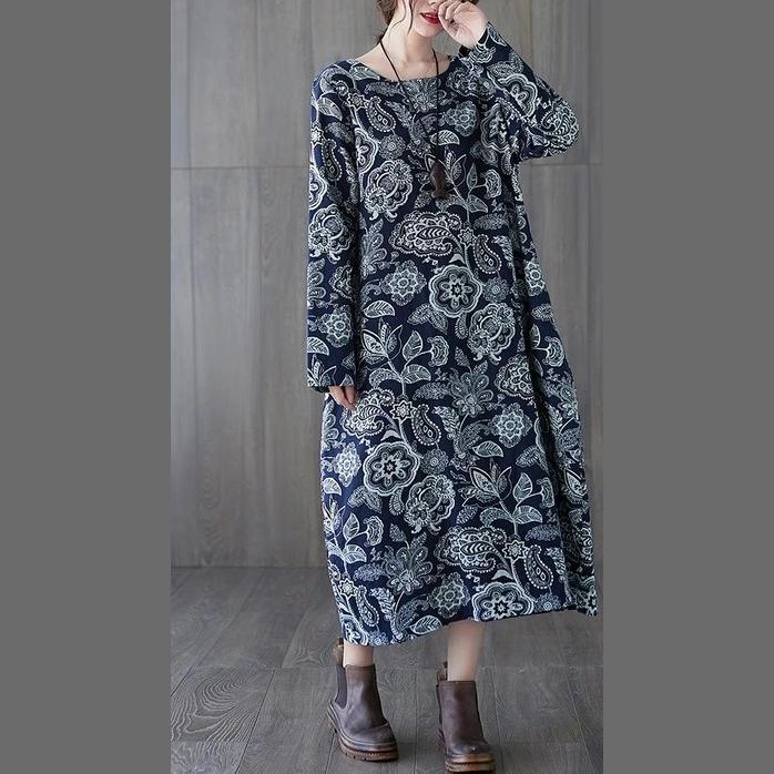 long sleeve plus size cotton linen vintage floral for women casual loose spring autumn dress - Omychic