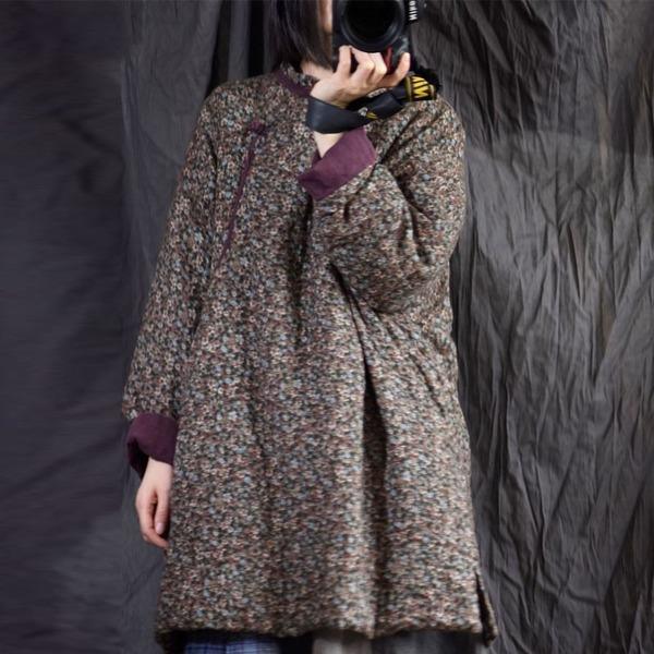 Cotton Linen Retro Print Plate Buckle Thick Warm Parkas 2020 Winter All-match Women Coat - Omychic