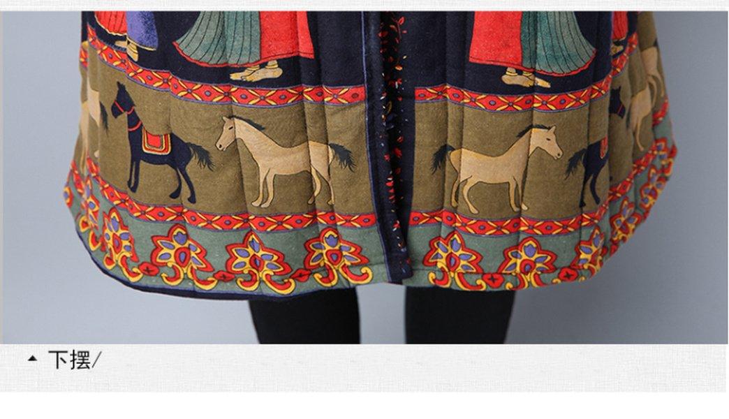 anteef plus size Cotton linen vintage floral clothes casual long loose autumn winter jacket - Omychic